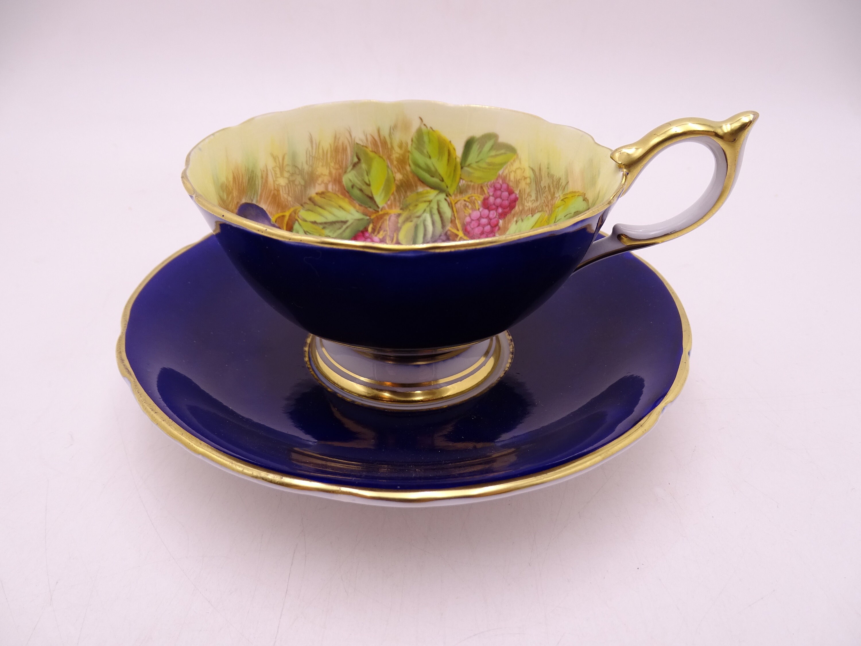 Vintage Aynsley English Bone China Cobalt Blue Orchard Fruit