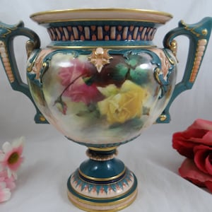 Antique Hadley Worcester Hand Painted Rose Vase - Outstanding