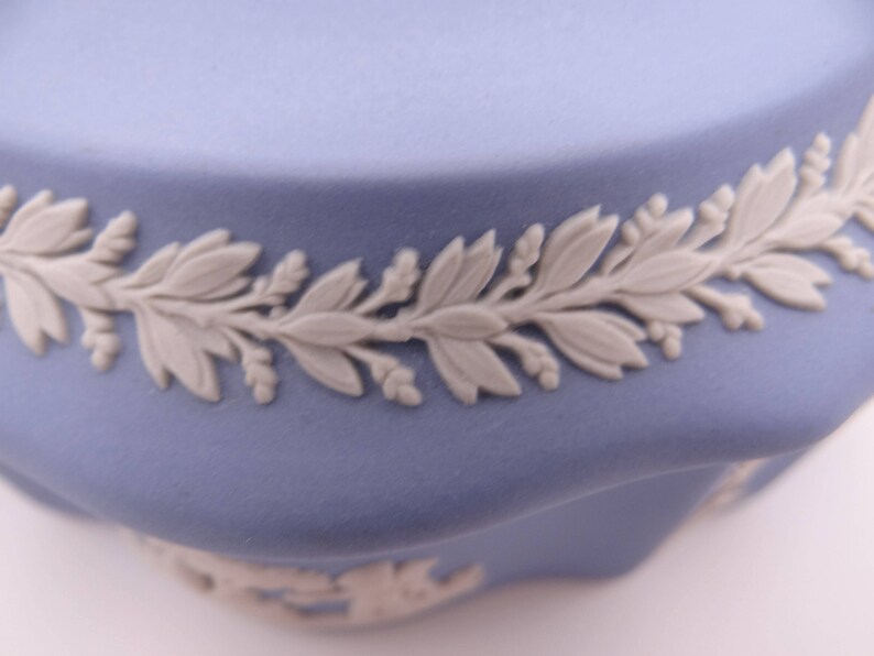 Near Mint Vintage Beautiful Wedgwood Jasperware English Bone China Pale Blue Cupid Silver or Candy Box