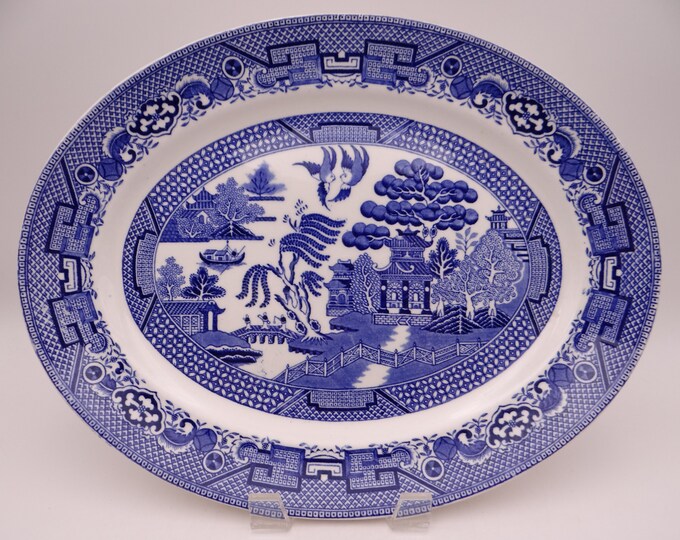 1940s English Bone China Swinnertons Blue and White Willow Ware Oval