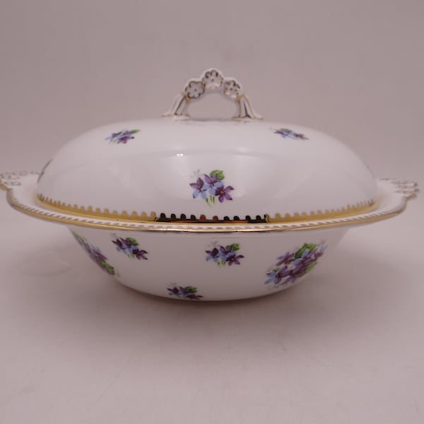 Rare Vintage Royal Stafford English Bone China  "Sweet Violets" Covered Vegetable Bowl