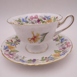1950s Vintage Shelley English Bone China &quot;Spring Bouquet&quot; 13651 Gainsborough Teacup and Saucer Elegant English Tea Cup
