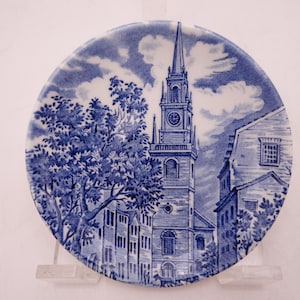 Vintage Liberty Blue Historic Colonial Scenes Blue and White Coaster &quot;Old North Church&quot; -  5 available