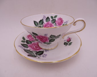 Vintage English Bone China Staffordshire Pink Rose Teacup and Saucer Set Lovely English Tea Cup 1411