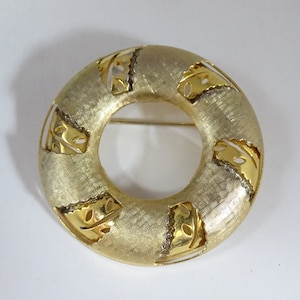 Kramer Peekaboo Rotating Gold and Rhinestone Brooch Pin on a Textured Gold Tone Setting - Signed Vintage Kramer Brooch Pin