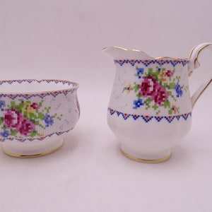 Vintage Royal Albert English Bone China &quot;Petit Point&quot; Creamer and Sugar Bowl Set