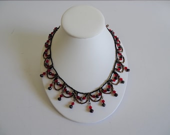 Chico's Red Brown and Black Beaded Necklace - a Wonderful Colorful Design