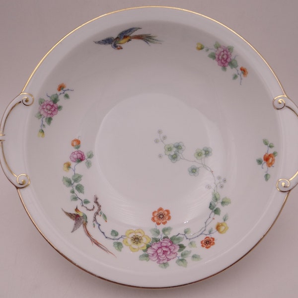 Vintage Thomas Bavaria "The Claridge" Butterfly and Bird of Paradise Handled Round Vegetable Bowl