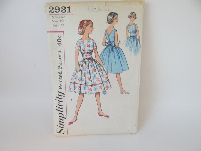 Vintage Simplicity Pattern #2931- Girl or Teen Dress Pattern - Pre-teen ...