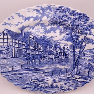 Vintage Myott England Bone China &quot;Royal Mail Blue&quot; 14&quot; Oval Serving Platter