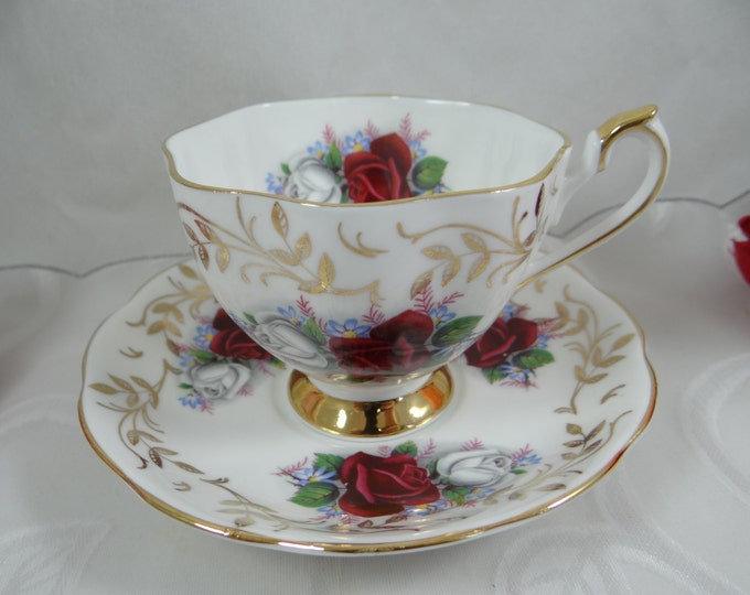 1950s Queen Anne English Bone China Red and White Rose English Etsy