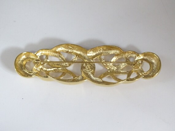 Signed Givenchy Shiny Gold Tone Large Bar Brooch … - image 5