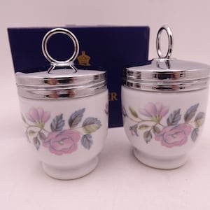 Vintage Standard Size Box Set of 2  &quot;June Garland&quot; Royal Worcester Egg Coddlers in Original Box