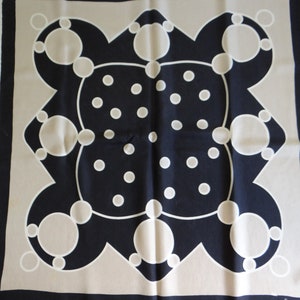 Lovely Vintage Elen Paris Navy and Taupe Geometric Pattern Scarf 29&quot; by 30.75&quot;
