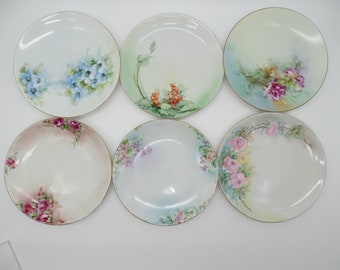 Vintage Set of 6 Hand Painted Bavaria Germany Bread and Butter Plates Afernoon Tea Plates