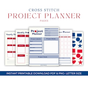 Download digital - Páginas do planejador de projeto em ponto cruz - Acesso instantâneo - Tamanho carta - Vermelho patriótico, branco e azul - PDF e PNG