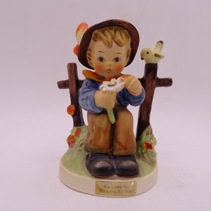 Mint Vintage Goebel MJ Hummel &quot;She Loves Me, She Loves Me Not!&quot; Boy Figurine #174 TMK-3