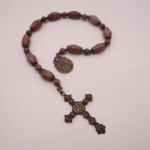 Vintage Cross Rosary with Two Sided Jesus and Mother Mary Pendant and Brown Beads  Wonderful Catholicism Piece  Catholic Rosary