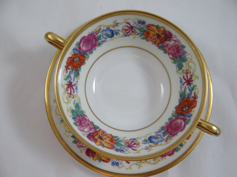 1890s Limoges France T/&V Tressemann and Vogt La Cloche Gold Encrusted Bouillon Cream Soup Bowl