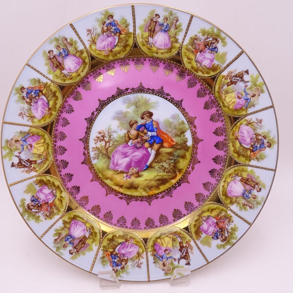 Vintage STW Bavaria Courting Couple Fragonard Love Story Pink Cabinet Plate