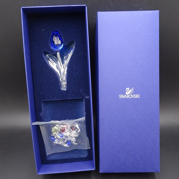 Mint Vintage Swarovski SCS Crystal Glass Blue Tulip with Mini Tulips in Original Box