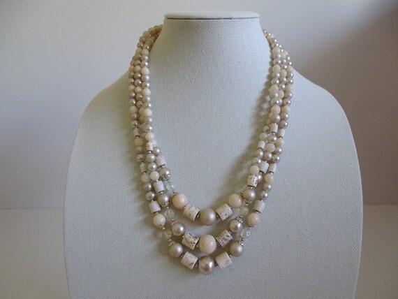 3 Strand Cream and Silver Beads with Gold Bead an… - image 5