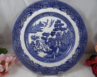 Vintage Johnson Bros England Blue and White Willow Ware Dinner Plate - 8 Available