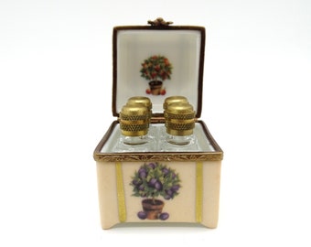 Vintage Peint Main Limoges France Hand Painted Perfume Bottle Trinket Box or Pill Box