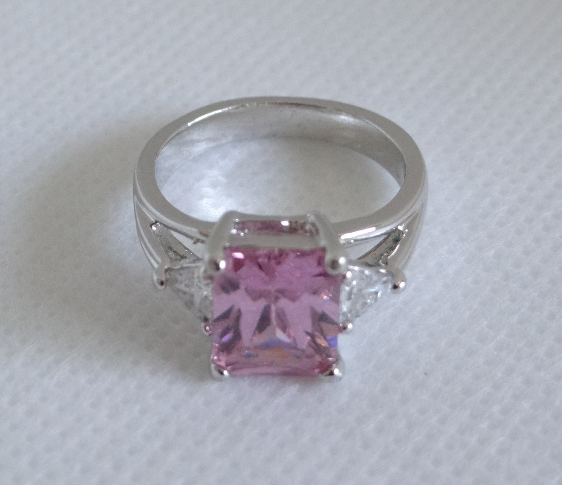 Pink Faceted Rhinestone Ring with Clear Rhinestone Accent on a | Etsy