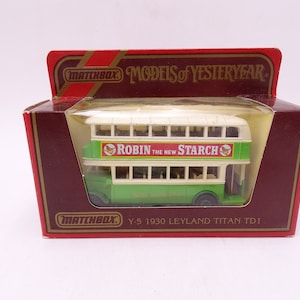 MIB Vintage Lesney Matchbox Y-5 Models of Yesteryear 1930 Titan Doppeldecker Bus TD1 &quot;Robin the new Starch&quot;  Die Cast Car in Original Box