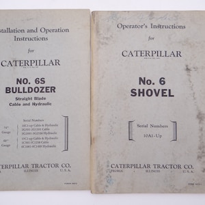 Vintage jaren 1950 Operator's Instructions voor Caterpillar 6S Bulldozer en Shovel