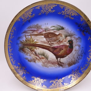 Large Vintage STW Bavaria Cobalt Blue and Gold Game Bird Service Plate or Charger