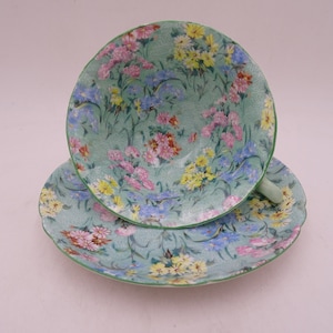 1940s Vintage  Shelley English Bone China &quot;Melody Chintz&quot; Teacup and Saucer Set - Elegant English Tea Cup