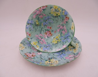 1940s Vintage Shelley English Bone China &quot;Melody Chintz&quot; Teetasse und Untertasse Set - Elegante englische Teetasse