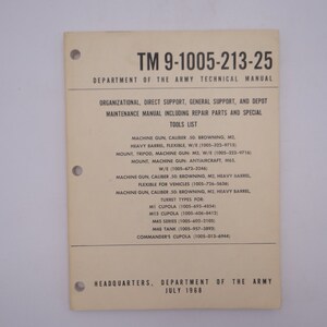 1968 Wietnam Wojna Podręcznik techniczny polowy Departamentu Armii TM 9-1005-213-23 Lista części i narzędzi dla karabinów maszynowych M2 M3 M63