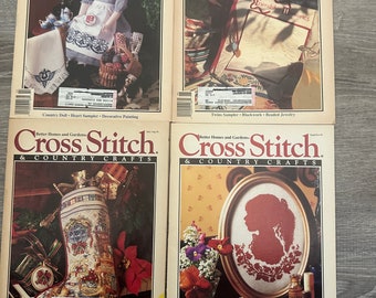 Cross Stitch and Country Crafts Magazine - 1991 - You Choose One - Cross Stitch Pattern Charts - Doll Apron - Christmas Stocking Silhouette
