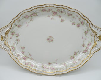 Vintage Theodore Haviland Limoges France Schleiger 340 Double Trim Pink Spray 16" Oval Serving Platter