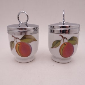 Vintage Pair Standard Size Royal Worcester Egg Coddler &quot;Evesham&quot; Plums and Berries