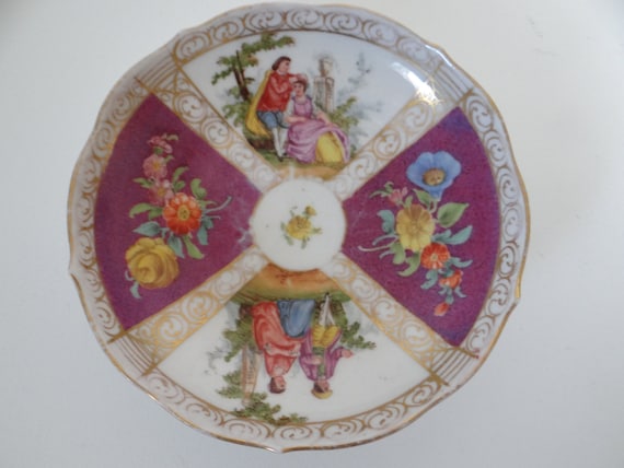 1815 Rare Hand Painted Meissen Crossed Swords Quatrefoil