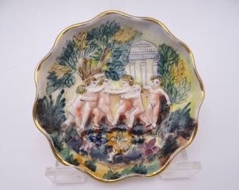 Capodimonte Italy 3D Relief Hand Painted Cherub Small Ruffled Edge Bowl 1506  - 4 Available