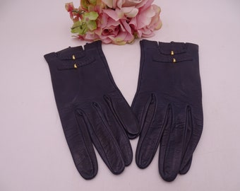 Vintage Black Leather Short Gloves with Gold Buttons - ES-SB-1