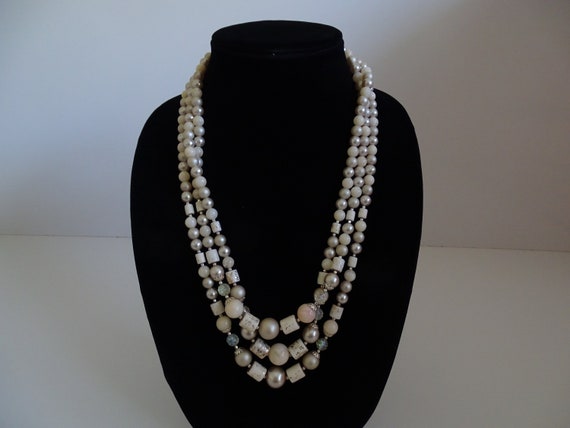 3 Strand Cream and Silver Beads with Gold Bead an… - image 7