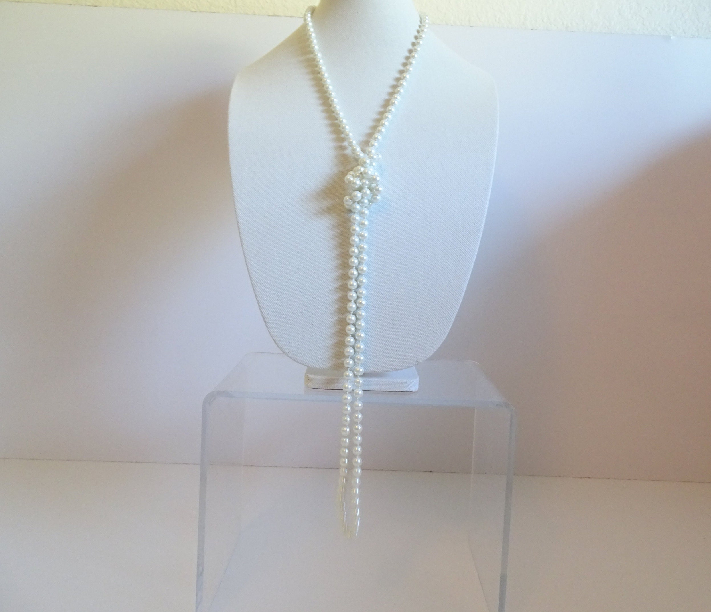 Long pendant necklace - Metal, imitation pearls & strass, silver, black, pearly  white & crystal — Fashion