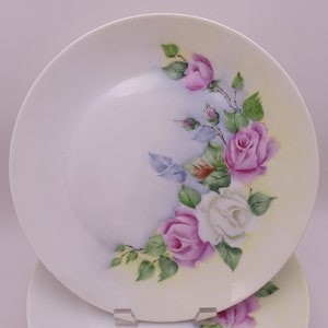 Vintage Set of 6 Hand Painted Pink and White Rose Dinner Plates Holiday China Germany
