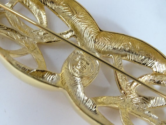Signed Givenchy Shiny Gold Tone Large Bar Brooch … - image 6