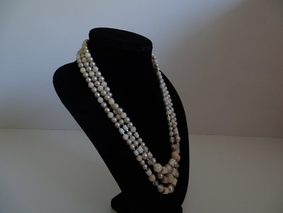 3 Strand Cream and Silver Beads with Gold Bead an… - image 8