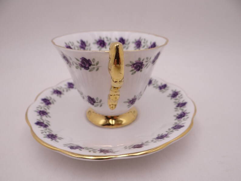 Vintage Rosina English Bone China Violets Teacup and Saucer Set Fantastic English Tea Cup 6038
