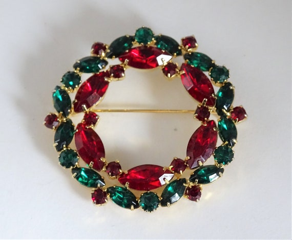 Eisenberg Ice Red and Green Faceted Rhinestone Ch… - image 4
