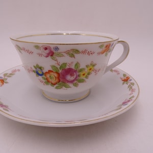 Vintage Sone Purple Rose Floral Bouquet Teacup and Saucer Set Pretty Purple Tea Cup