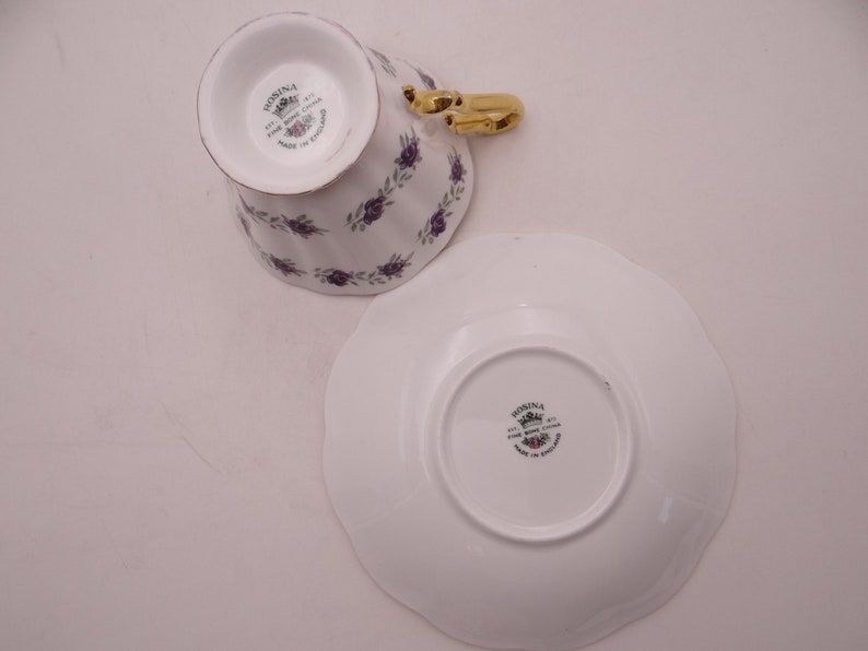 Vintage Rosina English Bone China Violets Teacup and Saucer Set Fantastic English Tea Cup 6038